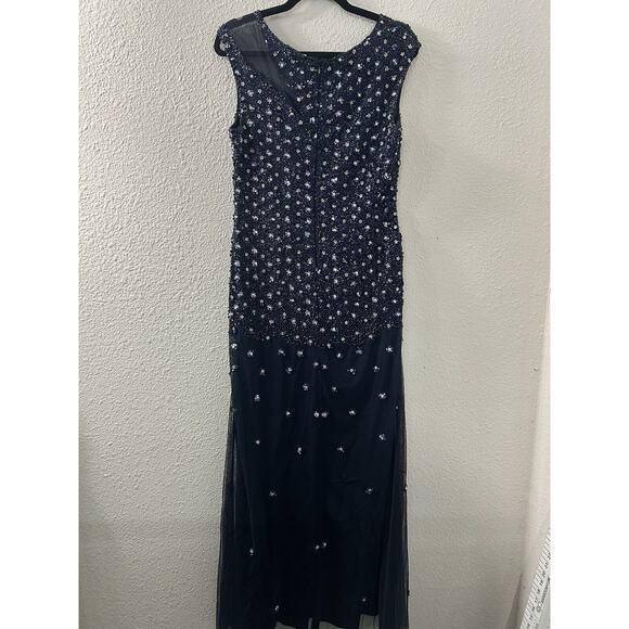 Adrianna Papell Sequined Floral Mesh Keyhole Dress Long Size 8 Fairy‎ Twilight - Picture 9 of 11
